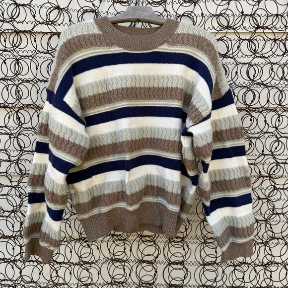 Baltic Born Sweaters - Baltic Born Kira Striped Sweater Navy Sage Tan Beige Soft Chunky NK11144 Size XL